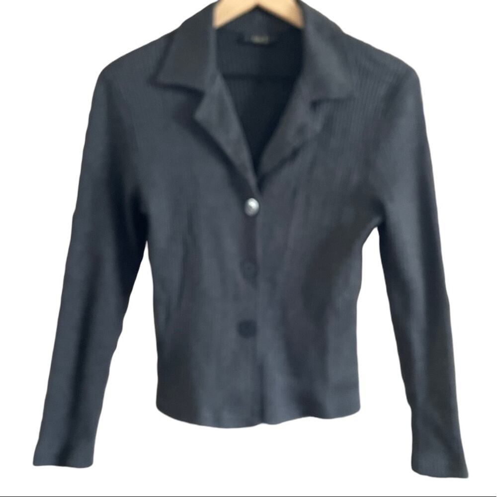 Geri C. Dark Gray Ribbed Collard Cardigan Small